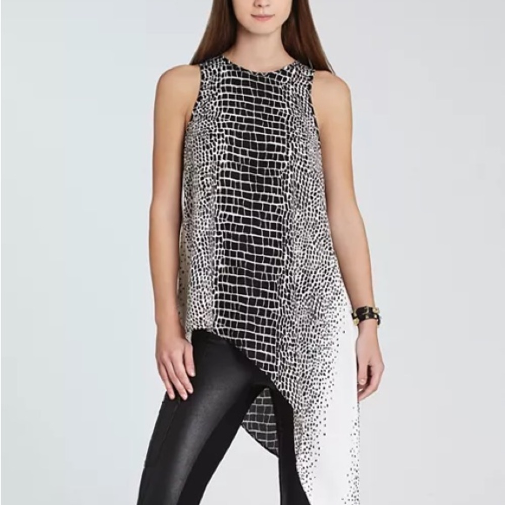 Black and White Asymmetrical Sleeveless Top